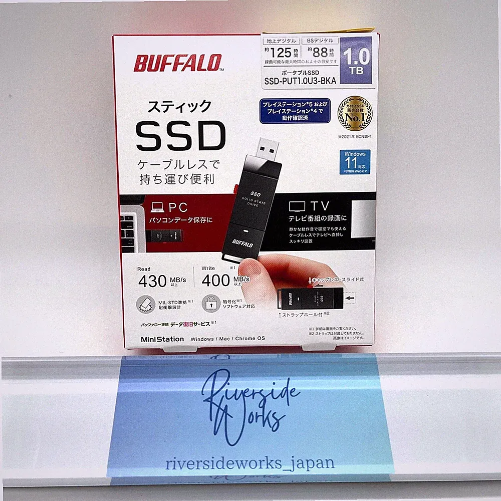BUFFALO External SSD 1TB USB3.2 Gen1 Stick portable Type cable-less PS4 PS5 New